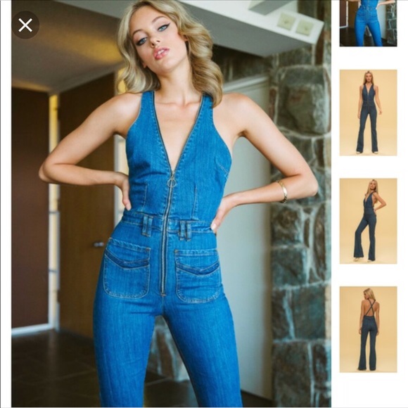 70s style denim jumpsuit